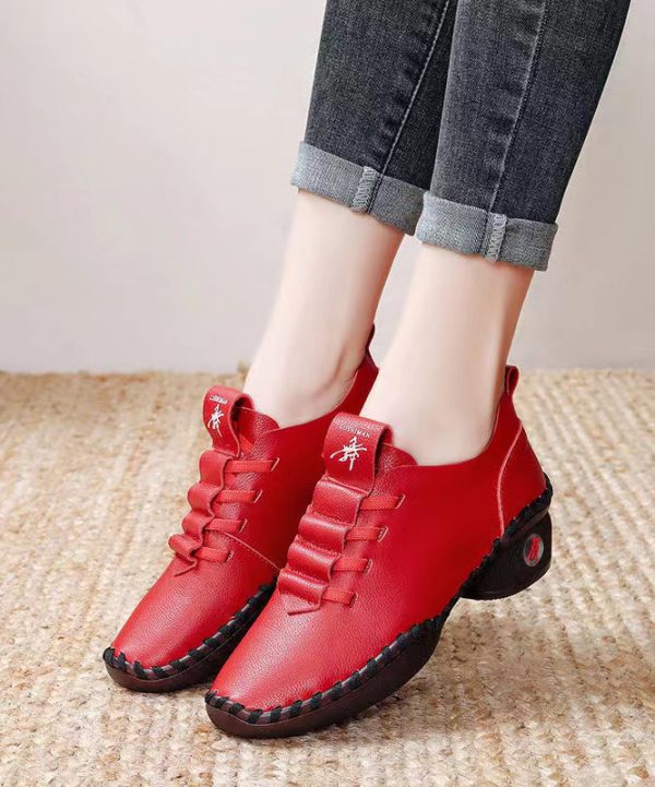 Casual Soft Splicing Chunky Red Cowhide Leather Dance Shoes Hot on Sale