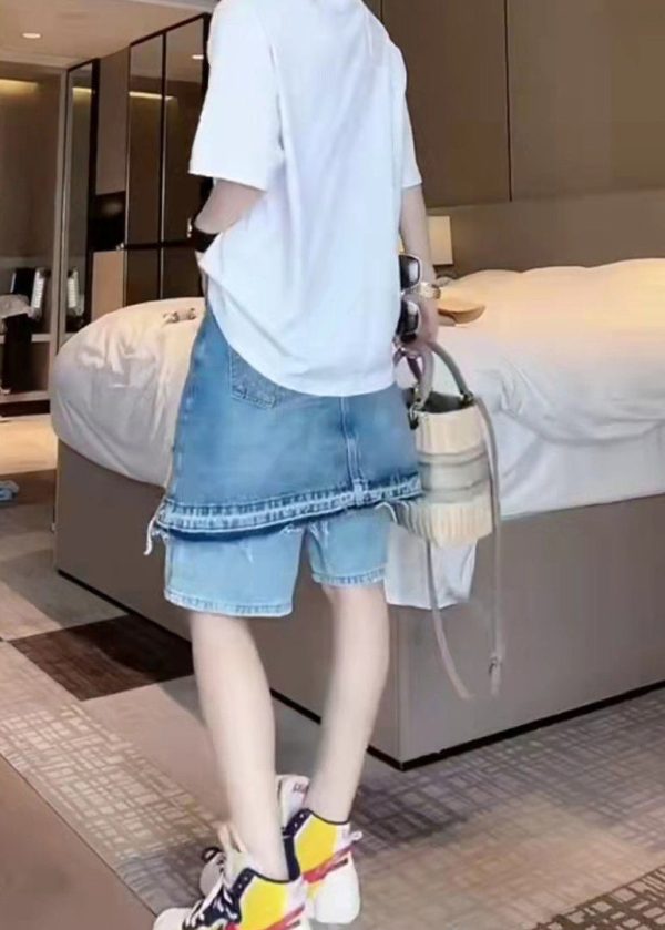 Fashion Blue Tasseled Patchwork False Two Pieces Denim Shorts Summer Online Hot Sale - Image 5