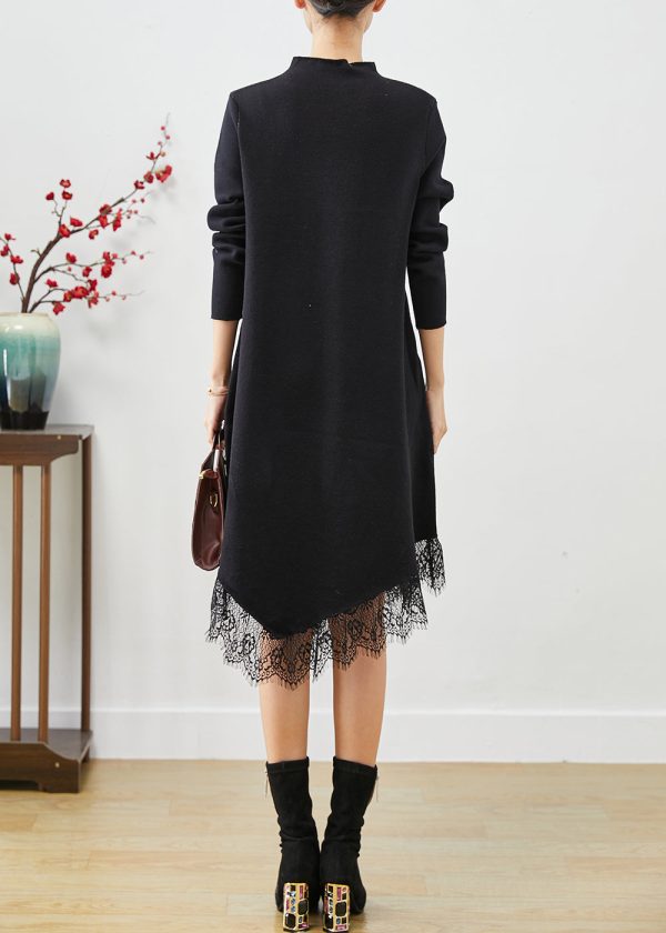 Diy Black Asymmetrical Patchwork Knit Dress Fall Online now - Image 4