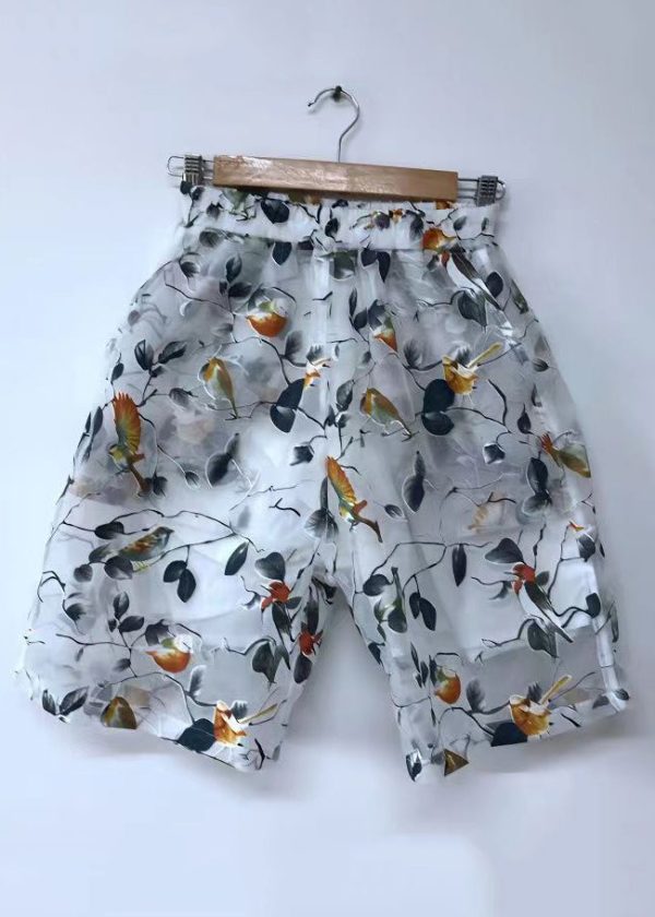Original Design White Print Organza Men Beach Shorts Summer For Discount