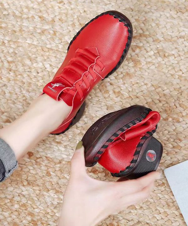 Casual Soft Splicing Chunky Red Cowhide Leather Dance Shoes Hot on Sale - Image 3