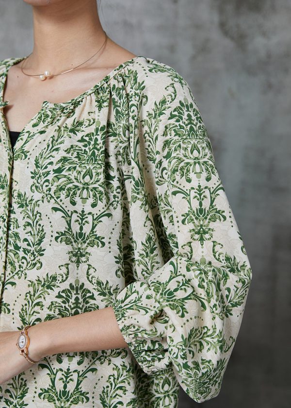 Stylish Green Oversized Print Chiffon Shirt Top Spring Online - Image 5