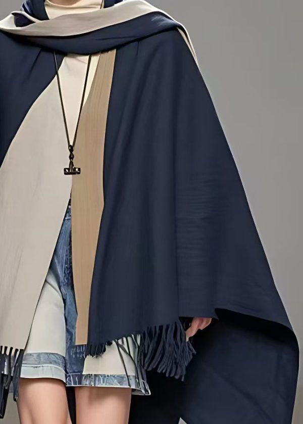 Plus Size Navy Asymmetrical Tasseled Cotton Coat Fall For Cheap - Image 4