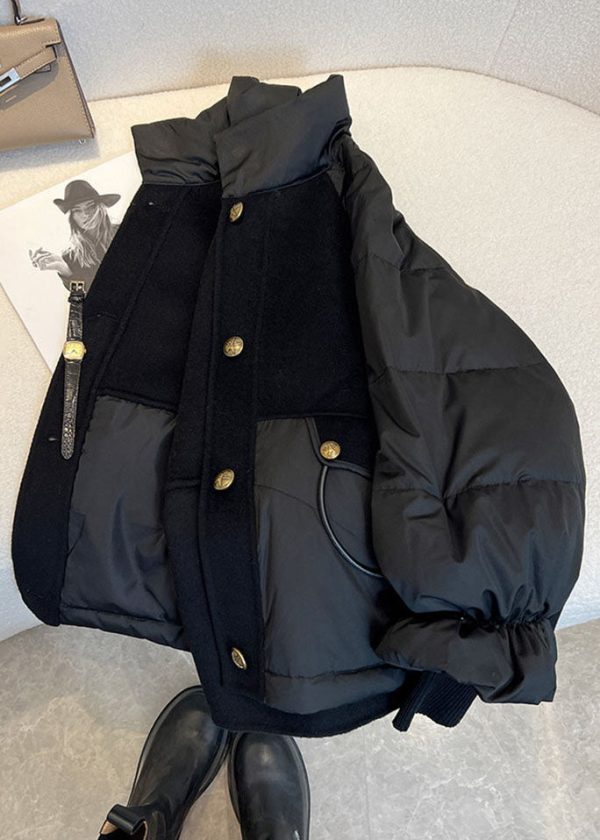 Chic Black Stand Collar Drawstring Zippered Fine Cotton Filled Puffer Jacket Winter Online Hot Sale - Image 5