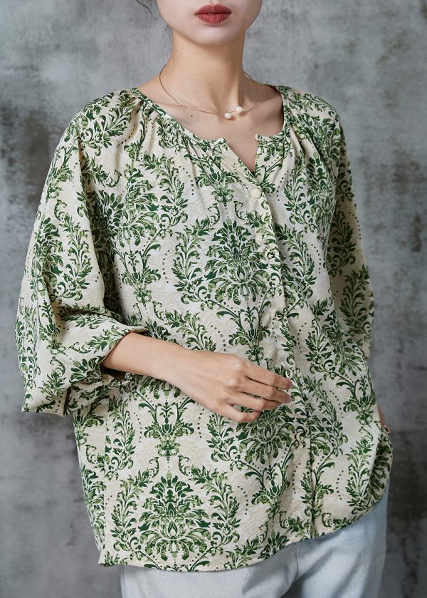 Stylish Green Oversized Print Chiffon Shirt Top Spring Online - Image 3