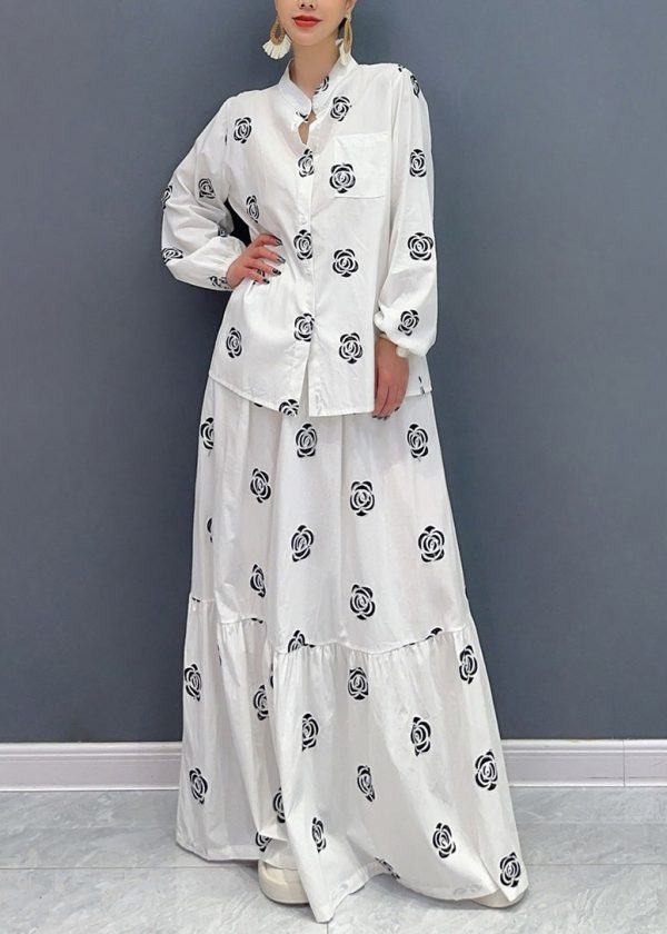 Boutique Black Stand Collar Print Patchwork Cotton Two-Piece Set Fall on Sale - Image 4
