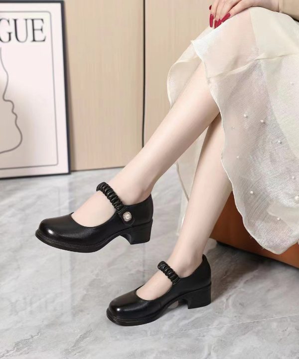 Black Chunky Cowhide Leather Boutique Splicing Buckle Strap For Discount