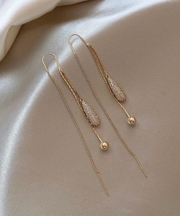 Classy Gold Copper Alloy Zircon Tassel Drop Earrings Cheap - Image 2
