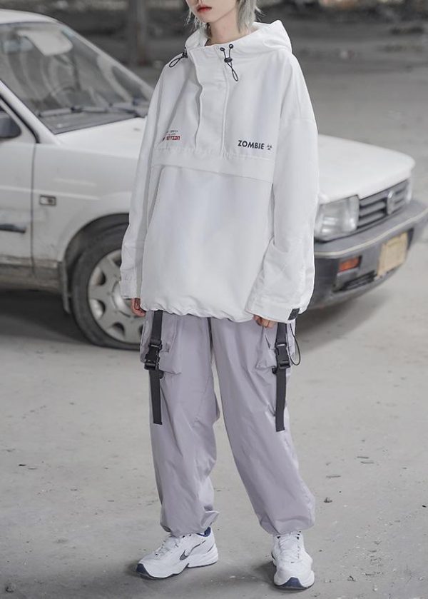 Drawstring hooded sweater women spring and autumn thin loose version student white overalls Hot on Sale - Image 3