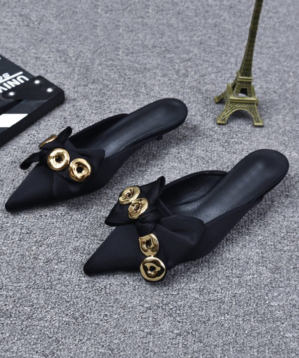 Black Kitten Stylish Splicing Bow Sequined Slide Sandals Pointed Toe Online