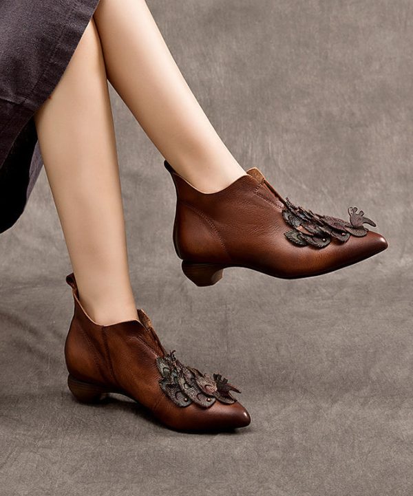 Original Design Ethnic Style Coffee Pointed Chunky Boots Online Hot Sale - Image 3