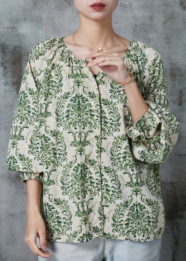 Stylish Green Oversized Print Chiffon Shirt Top Spring Online - Image 2