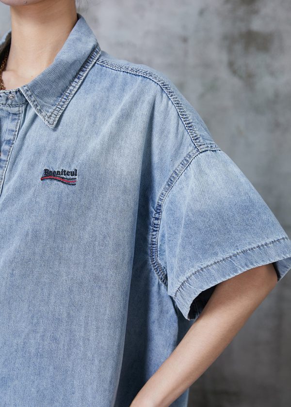 Modern Light Blue Oversized Denim Shirt Top Summer Fashion - Image 5