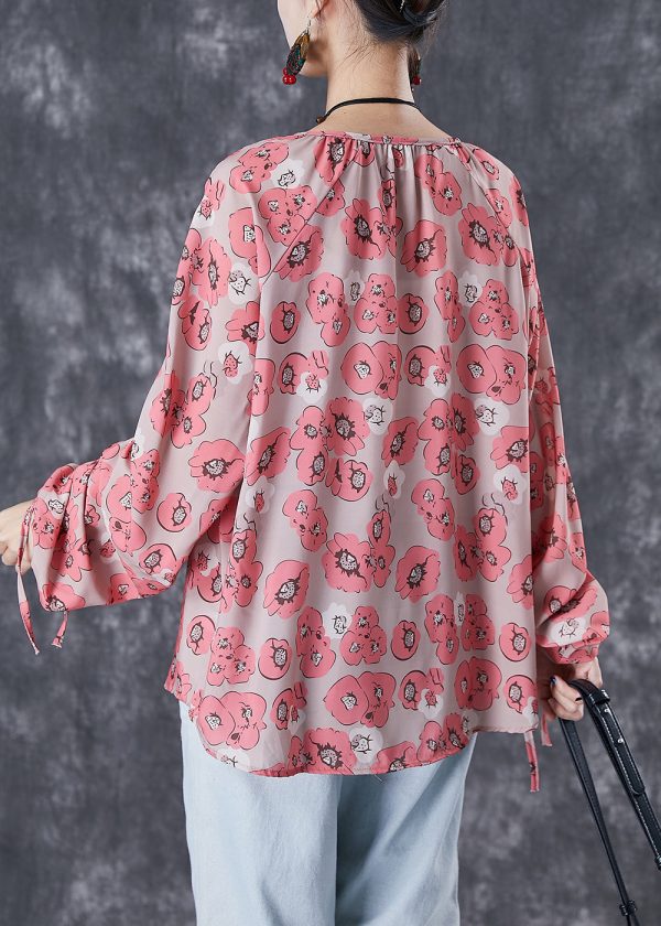 Bohemian Red Cinched Print Shirt Top Fall For Cheap - Image 4