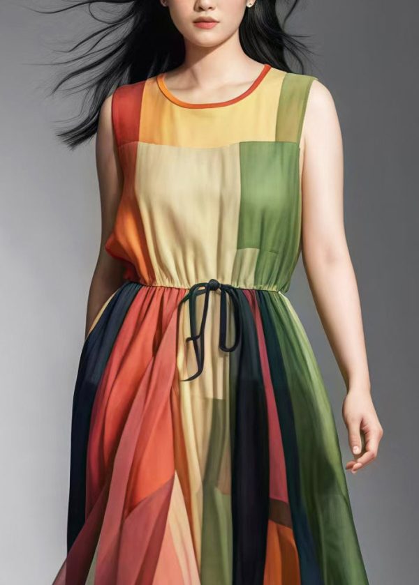 Women Colorblock Cinched Patchwork Tulle Sundress Sleeveless Hot on Sale - Image 3