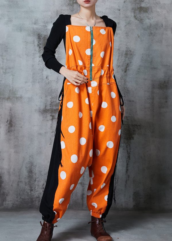 Chic Orange Zip Up Patchwork Cotton Jumpsuits Summer Hot on Sale