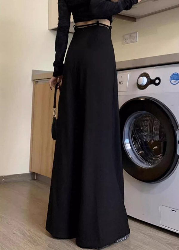 New Black Lace Up Solid High Waist Spandex Wide Leg Pants Fall Cheap - Image 5