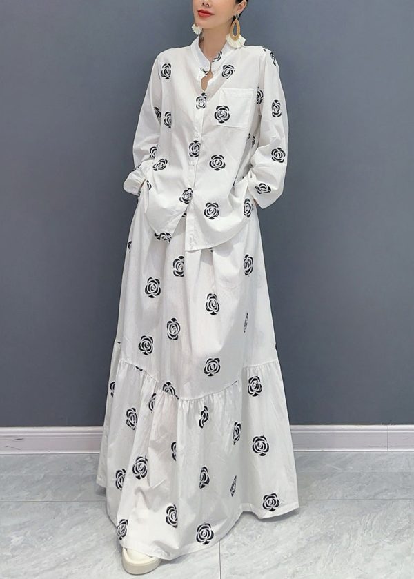 Boutique Black Stand Collar Print Patchwork Cotton Two-Piece Set Fall on Sale - Image 2