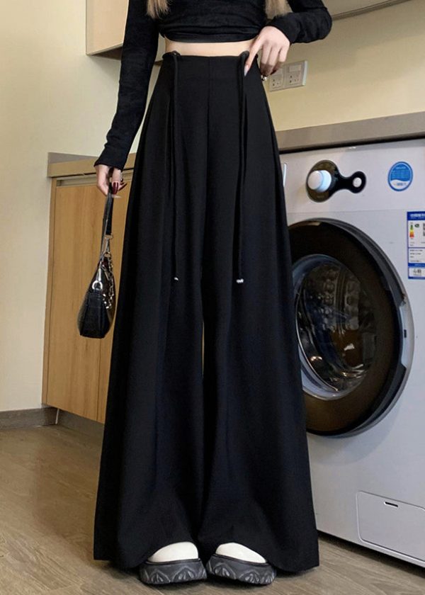 New Black Lace Up Solid High Waist Spandex Wide Leg Pants Fall Cheap - Image 3