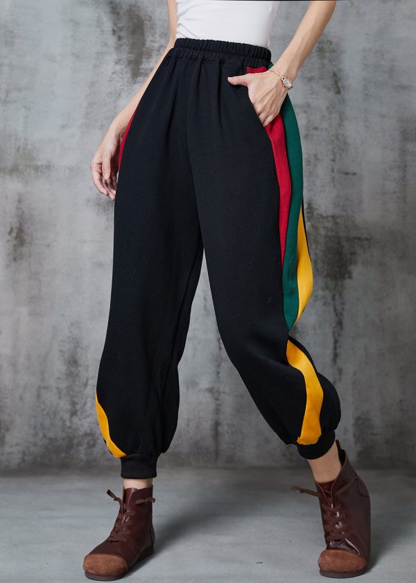 Casual Black Oversized Patchwork Warm Fleece Harem Pants Spring Online Hot Sale