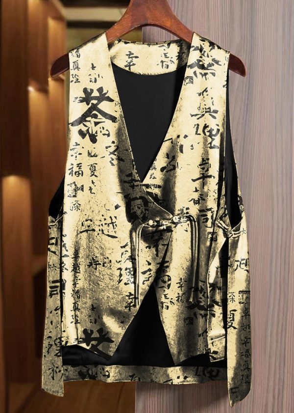 Loose Yellow font Asymmetrical Button Silk Waistcoat Sleeveless on Sale