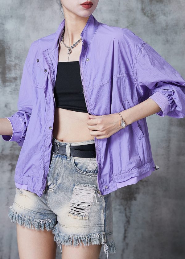 Classy Purple Zip Up Spandex UPF 50+ Jackets Summer Online Sale - Image 3
