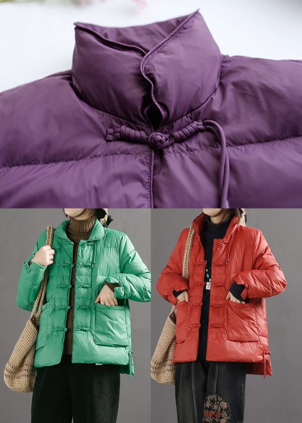 Classy Purple Chinese Button Duck Down Puffer Jacket Winter For Cheap - Image 4