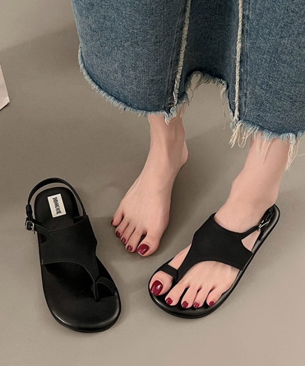 Stylish Brown Splicing Thong Sandals Hollow Out Peep Toe Online Sale - Image 2