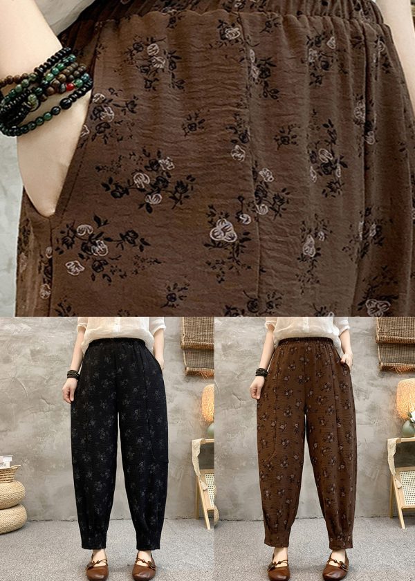 Coffee Pockets Loose Cotton Crop Summer Pants High Waist Online - Image 5